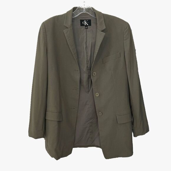 Calvin Klein Wool Jacket Coat Sz 6 Taupe 3 Button Single Breasted Lined Woman’s - Picture 4 of 16